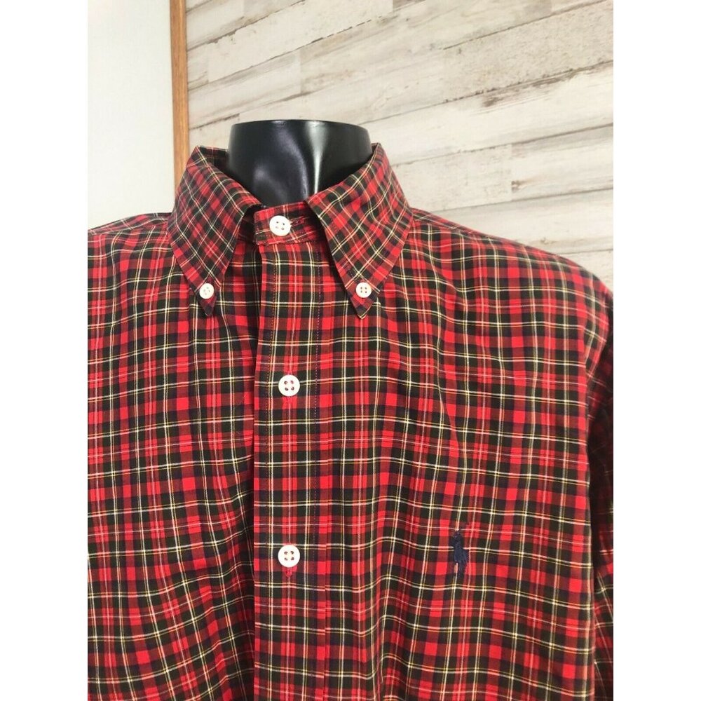 Classic Ralph Lauren Polo Red Plaid Button Down Shirt 100% Cotton Men's Sz. L - Picture 2 of 5